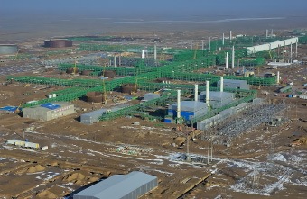 Aerial view of a large industrial construction site
